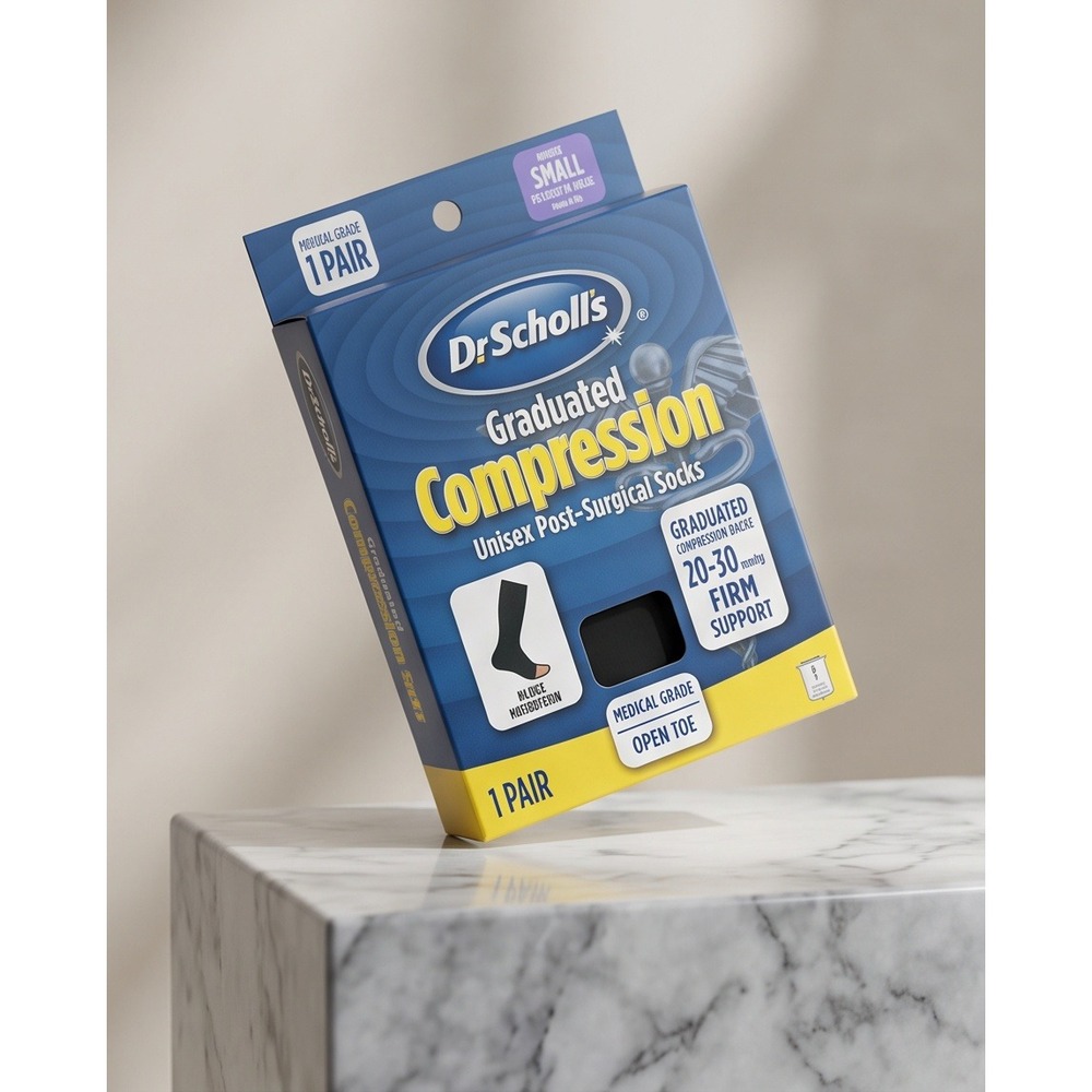 Dr Scholls S Graduated Compression Post-Surgical Socks Black Open Toe Small